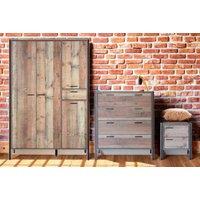 Rustic Oak Bedroom Set - 2-Door Wardrobe, 4-Drawer Chest & Bedside Table, Industrial Metal Accents