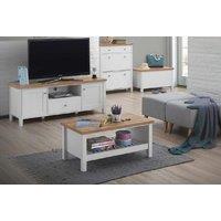 Contemporary White & Oak Coffee Table - Compact Bedroom Storage, Modern Finish