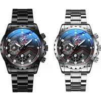 Automatic Waterproof Three-Hand Watch - Black And Silver