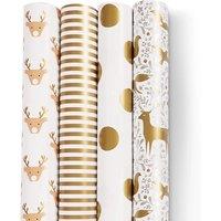 4 Pack Luxury Christmas Wrapping Paper - Festive Gift Wrap Set, 3 Designs, Bulk Value