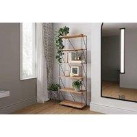 Contemporary Wotan Oak 3-Tier Bedroom Bookcase - Metal Frame, Compact Storage, Industrial Style