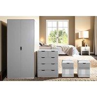 Contemporary White & Grey Bedroom Furniture Set - 4-Piece Wardrobe, Chest Of Drawers & Bedside Table