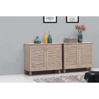 Elegant Shoe Cabinet With 2 Stylish Slatted Doors