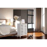 Contemporary Wooden Shoe Cabinet - White Finish, 10-Pair Storage, Space-Saving Bedroom Organiser