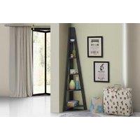 Oak Finish Corner Ladder Bookcase - 5-Tier Space-Saving Bedroom Storage, Modern Scandi Style, Sturdy Shelving