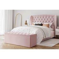 Upholstered Eva Plush Winged Bed Frame With Mattress & Optional Ottoman Storage Box - Multiple Options, Pink