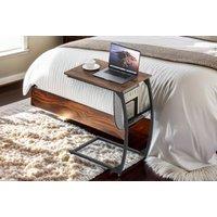 C-Shaped Metal & Wood Bedside Table - Space-Saving Modern Nightstand with Storage, Rustic Brown & Black