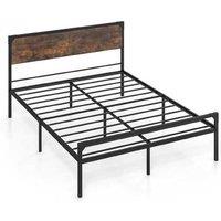 King Size Metal Bed Frame with Rustic Headboard & Storage - Heavy Duty, Noise-Free, No Box Spring Needed
