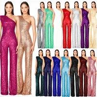 Womens Black One-Shoulder Sleeveless Sequin Jumpsuit - Glamorous Summer Style