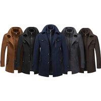 Men's Mid-Length Wool Blend Winter Coat with Double Collar - Versatile Smart-Casual Outerwear