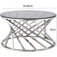 Contemporary Glass Coffee Table - Spiral Metal Base, Tempered Glass, 80cm Round, Modern Living Room Centrepiece