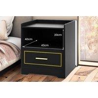 Contemporary Black Mdf Led Nightstand With Storage & Fast Charging