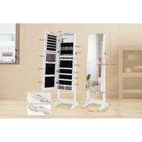 Elegant Freestanding White Jewelry Cabinet With Led Mirror - Lockable, Spacious Storage, Contemporary Bedroom Furniture