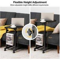 Contemporary C-Shape Sofa Side Table With Adjustable Height & Storage - Mdf & Steel, Space-Saving Living Room End Table