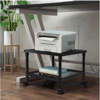 Contemporary Iron & Wood Printer Side Table with Storage & Lockable Wheels - Space-Saving Living Room Stand