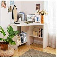 Contemporary Space-Saving Corner Computer Desk - Triangular Design, Storage Shelf, Sturdy Frame
