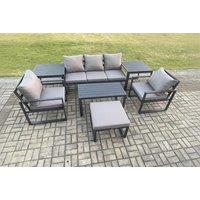 6-Seater Modern Aluminium Garden Sofa Set with Coffee Table & Armchairs