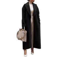 Black Women's Wool-Blend Vintage Longline Coat - Classic Buttoned Outerwear in 4 Colours, Sizes UK6-16