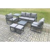 7-Seater Modern Aluminium Outdoor Lounge Set with Stools - Weather-Resistant, Cushioned, Complete Garden Furniture