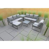 Aluminium Outdoor Sofa Set - 8-Seater Modern Garden Lounge with Coffee Table & Footstool
