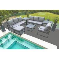 Aluminium 7-Seater Outdoor Sofa Set - Modern Garden Lounge with Coffee & Side Tables