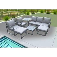Aluminium 7-Seater Outdoor Sofa Set with Coffee Table & Footstools - Weather-Resistant, Modern Garden Furniture