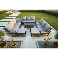 Aluminium Garden Sofa Set - Weather-Resistant, 8-Seater, Modern Grey