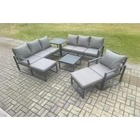 Modern Aluminium Outdoor Sofa Set - 9 Seater with Coffee Table & Footstools