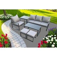 Aluminium Outdoor Sofa Set - Modern 5-Seater Lounge with Armchair & Footstools