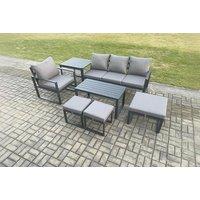 7-Seater Aluminium Garden Sofa Set - Weather-Resistant, Modern, Complete with Coffee Table & Footstools