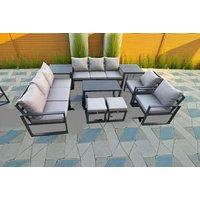 10-Seater Aluminium Garden Sofa Set with Coffee & Side Tables
