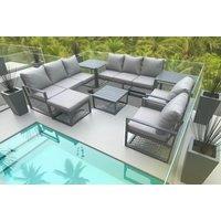 Luxury Aluminium Garden Sofa Set with Coffee Table & Footstool - 9-Seater