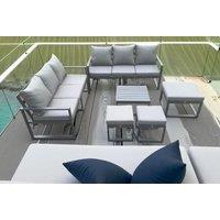 Weather-Resistant Aluminium Garden Sofa Set with Coffee Table & Footstools - 8 Seater Modern Outdoor Lounge