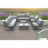 Aluminium 10-Seater Garden Sofa Set with Coffee Table & Footstools