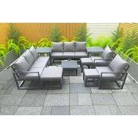 Modern Aluminium Garden Sofa Set - Weather-Resistant, 7-Seater, Grey