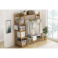 Bamboo Clothes Rack With Rail And Shelf Storage