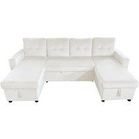 Large U-Shape Fabric Corner Sofa Bed with Storage Chaise, Ottoman & Removable Cushions - Modern 4-Seater
