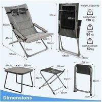 5 Piece Patio Sling Chair Set With Ottoman And Coffee Table