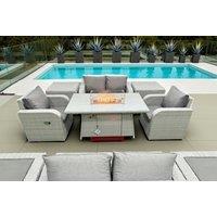 Modern 6-Seater Rattan Reclining Garden Dining Set with Firepit Table