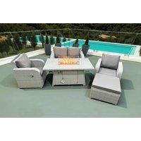 5-Piece Rattan Reclining Dining Set with Firepit Table