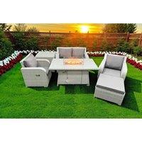 Rattan Reclining Garden Sofa Set with Firepit Table - 5 Seater, Weather-Resistant