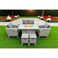 Rattan Reclining Loveseat Sofa & Firepit Dining Set