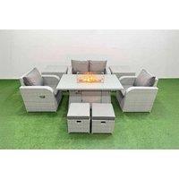 8-Seater Rattan Garden Dining Set with Reclining Chairs & Firepit Table