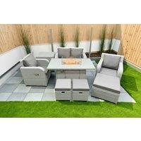 PE Rattan 8-Piece Garden Reclining Sofa & Firepit Dining Set