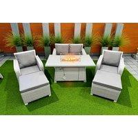 PE Rattan Reclining Loveseat & Firepit Dining Set