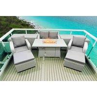 Modern Rattan Reclining Sofa Set with Firepit Table