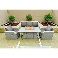 Rattan Garden Lounge Set with Reclining Chairs & Firepit Table