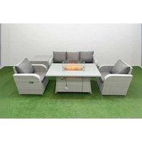 5-Seat Weather-Resistant Rattan Garden Lounge Set with Reclining Chairs & Firepit Table