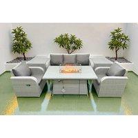 5-Seater Rattan Lounge Set with Firepit & Reclining Chairs