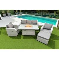 6-Seater PE Rattan Garden Dining Set with Reclining Chairs & Firepit Table - Weather-Resistant, Modern Outdoor Lounge